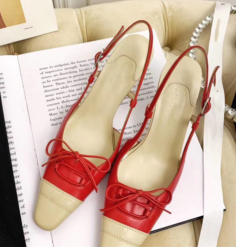 

Two-tone panels high heel sandals bow fashion elegant generous woman, Red