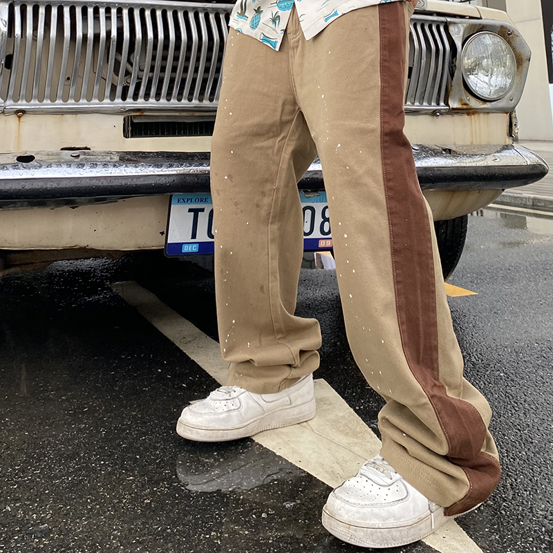 

Painted Color Match Straight Patchwork Loose Hip Hop Overalls Casual Trousers
