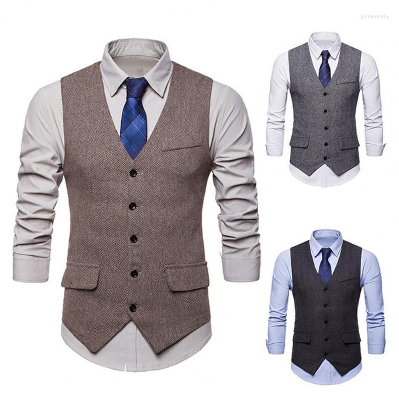 

Men's Vests Men Waistcoat Sleeveless V Neck Flap Pockets Suit Vest Simple Solid Color Formal Business Male Workwear For Office Guin22, Black