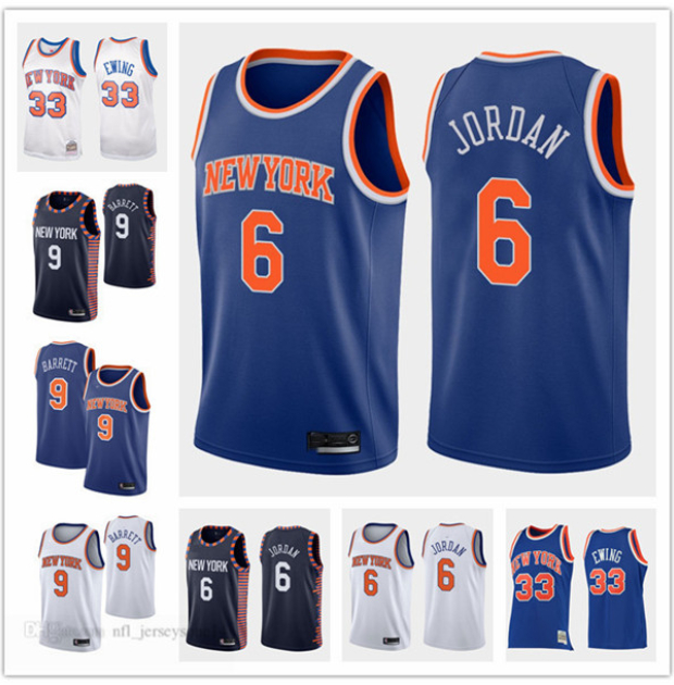

Mens women youth New York''Knicks''6 Kristaps Porzingis 9 R.J. Barrett 33 patrick''ewing blue white Throwback City Basketball jersey