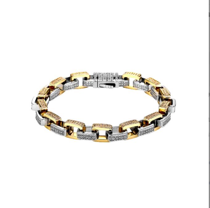 HIP HOP Bracelets 3A CZ Stone Paved Bling Iced Out Two Tone Geometric Square Link Chain Bracelets for Men Women HipHop Rapper Jewelry