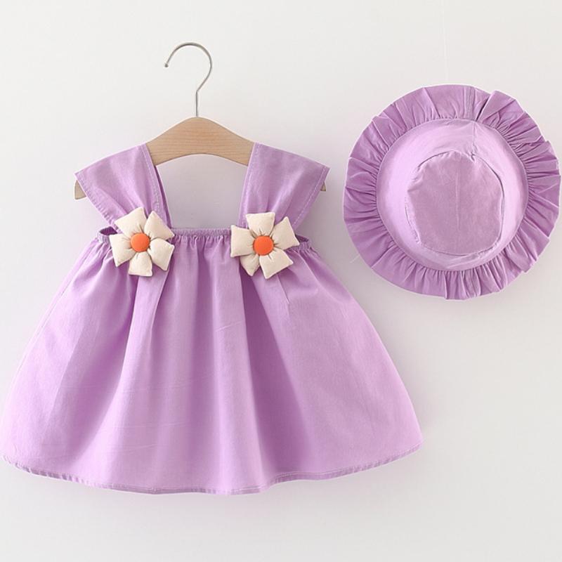 

Girl's Dresses Baby Girl Dress Toddler Girls Summer Princess Solid Color Sleeveless Sling With Flower Decor Hat 6M-3TGirl's, -f60-red-
