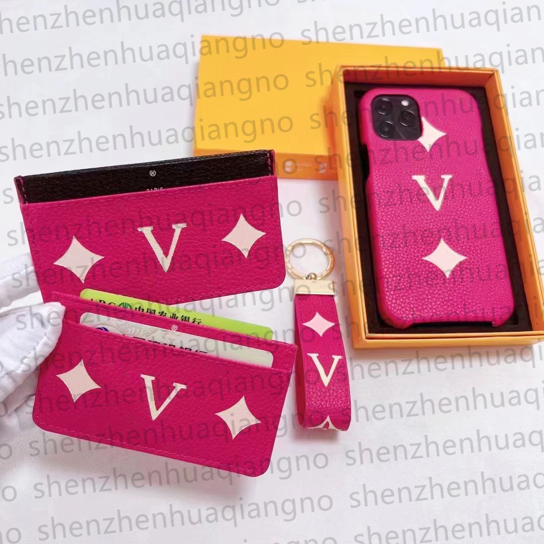

Fashion Phone Cases 3-Piece Set Card Holder Keychain For iPhone 13 Pro Max 14 Plus 12 Mini 11 X XS XR XSMAX Back Cover Designer Embossing Caviar Pattern Women Men Gift Suit, Gift box