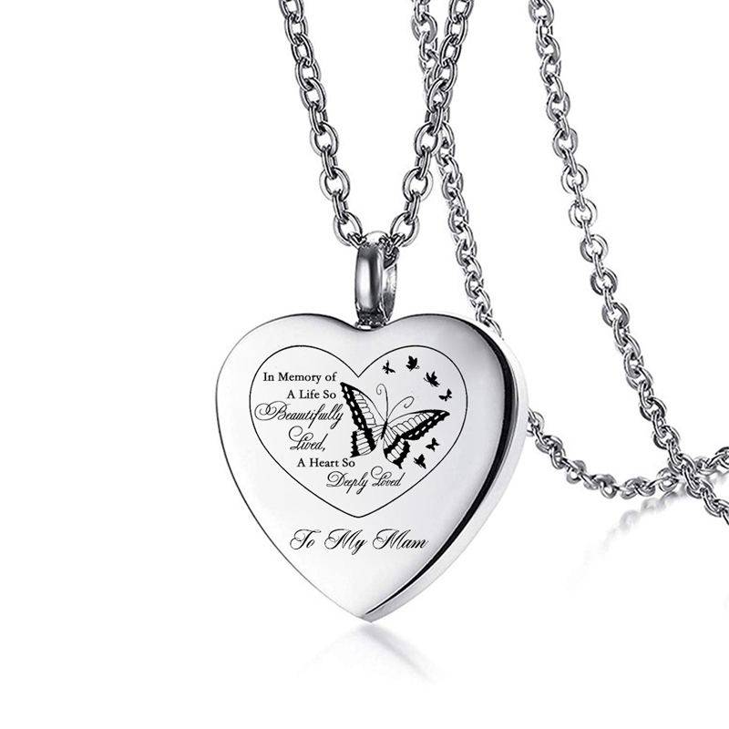 

Heart Butterfly Cremation Urn Pendant Necklace Memorial Human Ashes Keepsake Gift Jewelry for Women Men - Riding in heaven