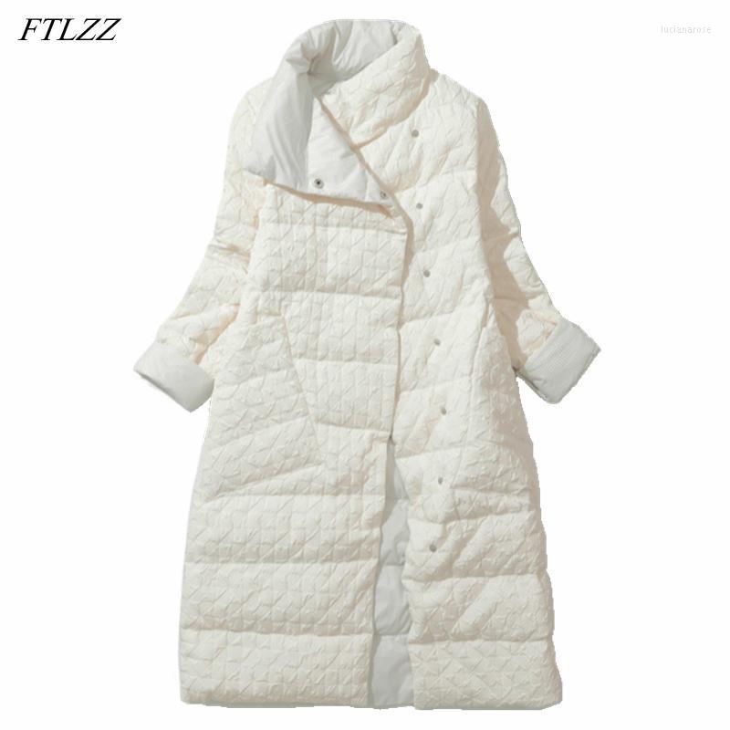 

Women's Down & Parkas FTLZZ Women Winter Long Jacket Double Breasted Ultra Light Coat Warm Puffer Casual Office Lady Luci22, Black