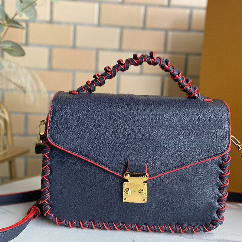 

Handbag Messenger Bag Embossed Letter Crossbody Bags Genuine Leather Braided Handle Sides Totes Classic Satchel Metis