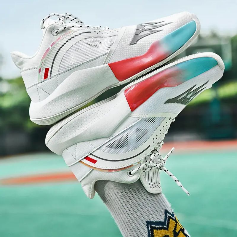 

High Quality Actual Combat Basketball Shoes Men PU Stitching Knitted Mesh Comfortable Breathable Non-slip Thick Bottom Casual Sports Shoes HM552, Clear