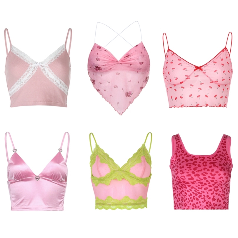 Y2K Rose Crop Tops Egirl Mignon Doux Femmes D'été Sexy Sans Manches Halter Gilet Dos Nu Sling Cami Débardeur Dames Streetwear 220607