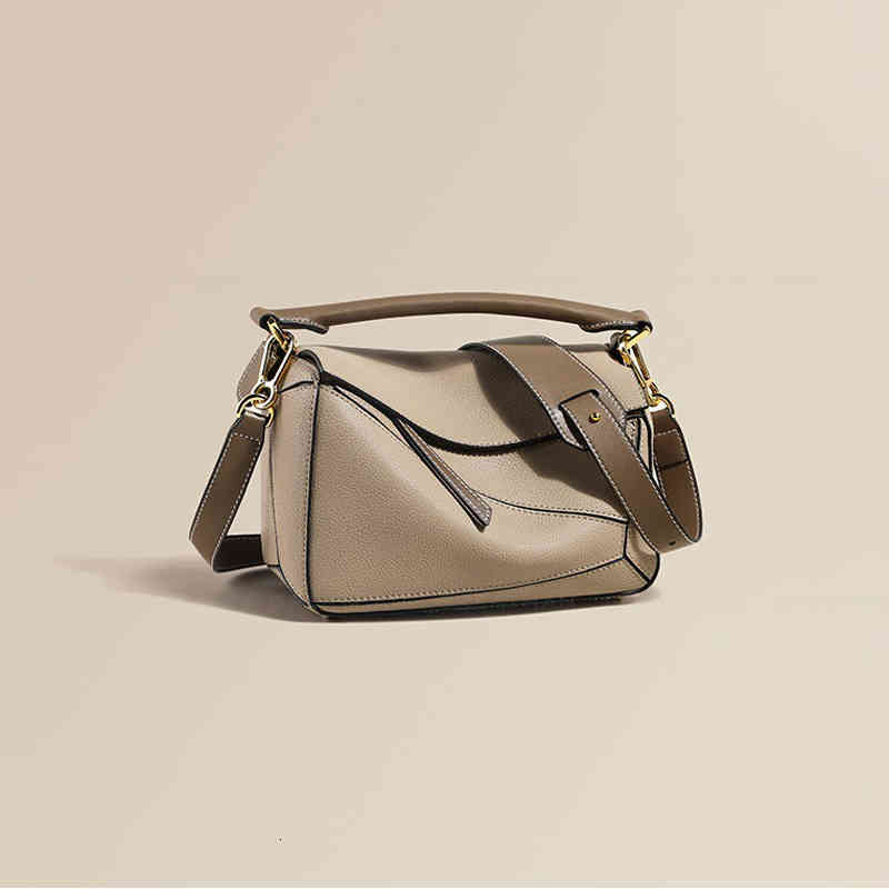 

Bag Greathan Micro Small Medium Size Genuine Leather Geometric Puzzle with Handle and Strap Luxury Designer, Camel (plain)