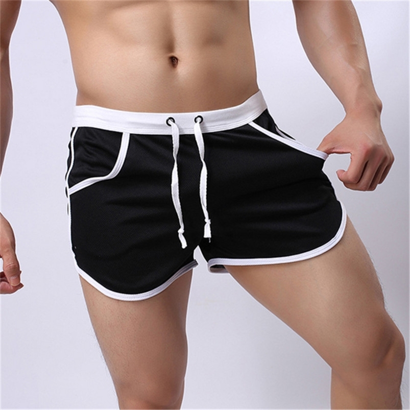 

Summer Mens Brand Sport Running Shorts Man Gym Pocket Straps Bodybuilding Male Fitness Beach 6 Colors Optional 220615, Black