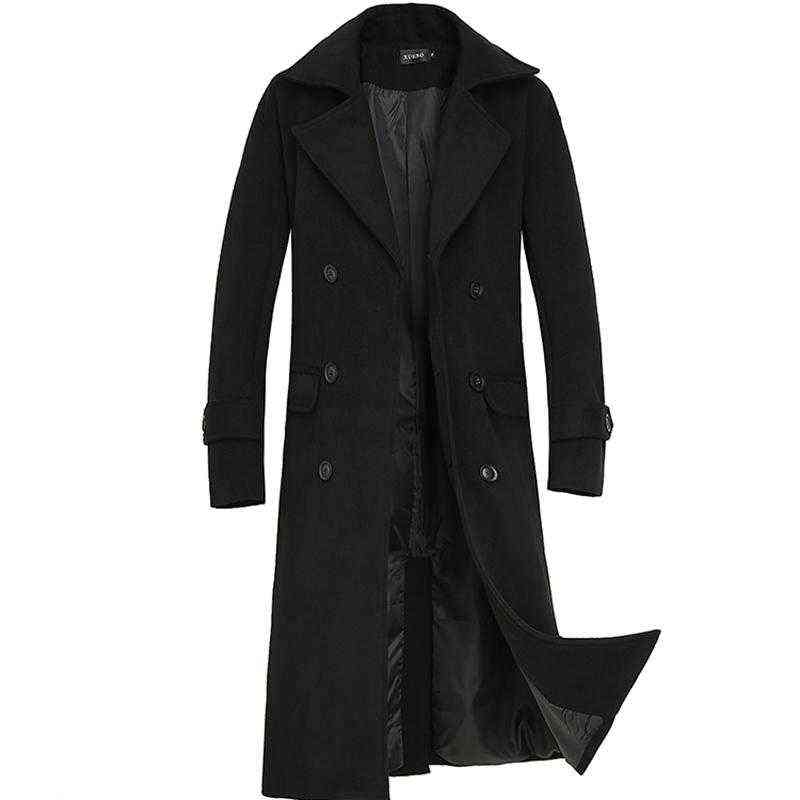 

Men's Wool & Blends Autumn Winter Solid Color Coat Long-sleeved Jacket Over The Knee Long Street Brand Clothing T220810, Black