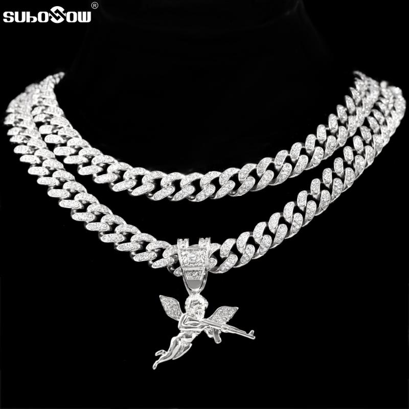 Pendant Necklaces Men Women HipHop Shoot Cupid Cherub Necklace Iced Out Bling Crystal Cuban CZ Stainless Steel Chain JewelryPendant-image-779132657