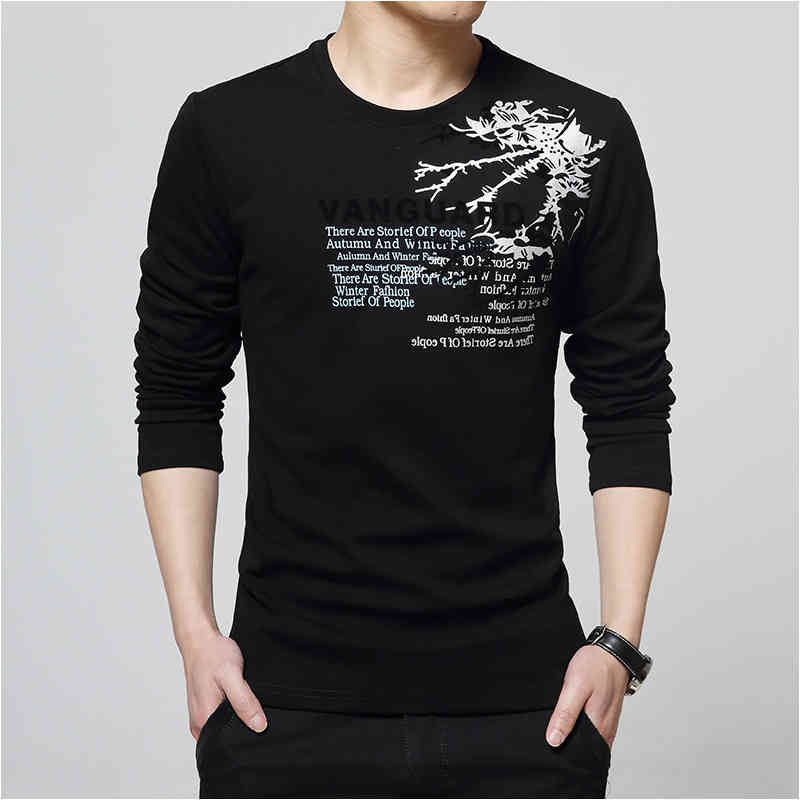 

Men's T-shirt round neck print Korean 2022 spring and autumn long sleeved large bottoming shirt tide brand men's t, White