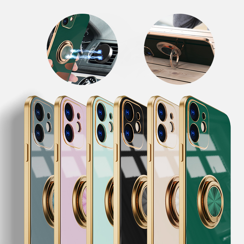 

Electroplating Ring Cell Phone Case for iPhone13 Promax 12 11 8Plus Xs Max Car Magnetic Suction Business Style, Green