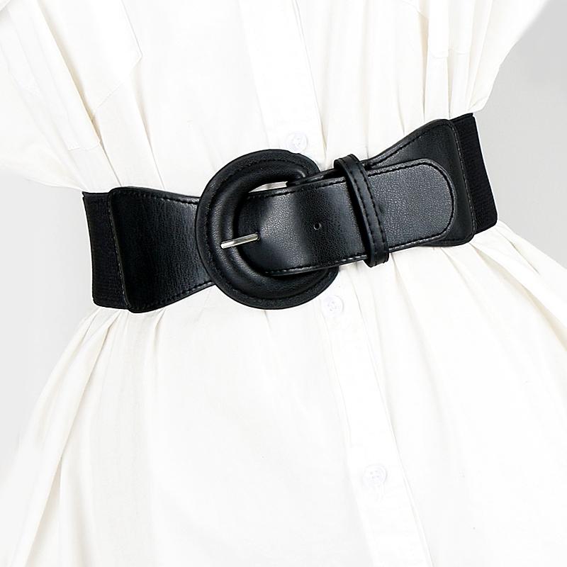 

Belts Silver Big Pin Buckle Waistbands For Dress Fashion Black Wide Cummerbunds Elastic Waist Seals Party Wedding Decorate AccessoriesBelts