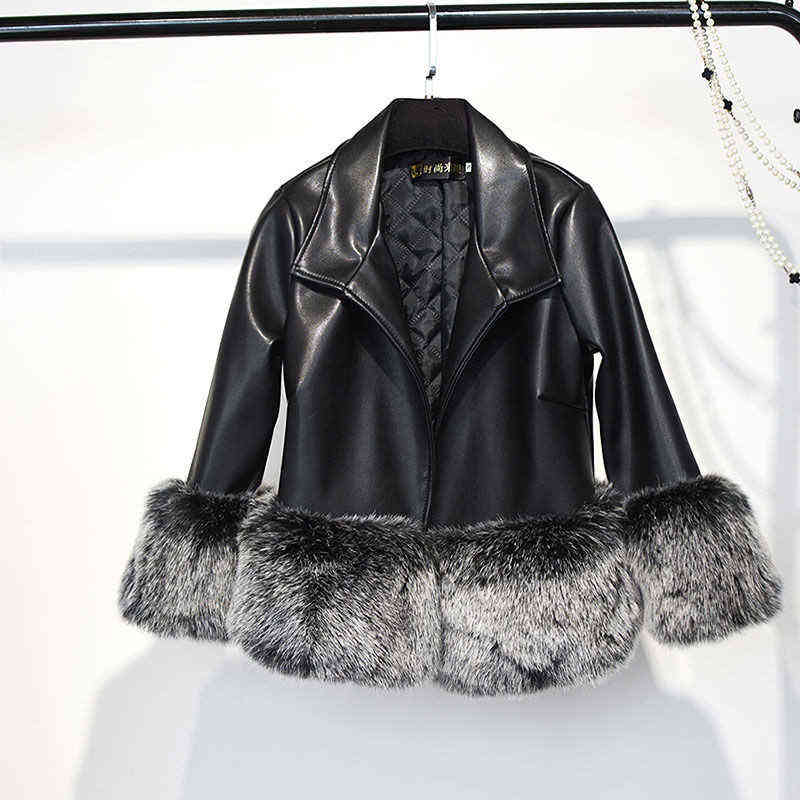 

Winter Fashion Warm Coat Turn-down Collar Faux Fur Jacket Women's Casual Warm Faux Leather PU Coat L220728, Black