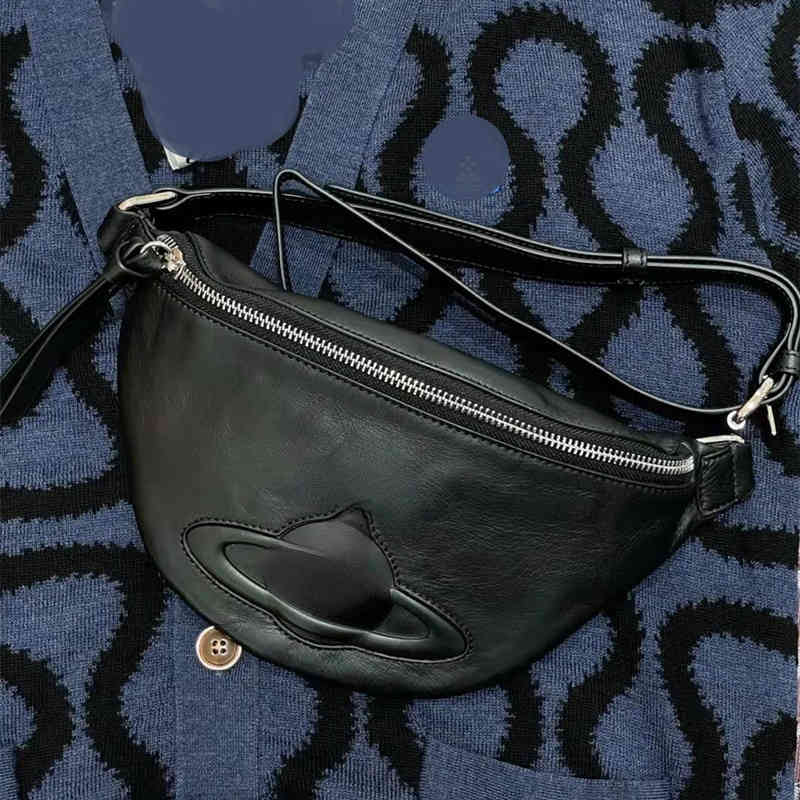 

Men's Backpack Designer Bag Tide Brand Vivi Leather Tote Saturn Decorated Curved Tote Vintage Punk Style Shoulder Bags, Black