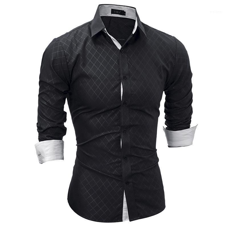 

Men's Long Sleeve Argyle Shirts Cotton Comfortable Collar Design Breathable Clothes Regular Fit Party Wedding Casual Shirt S0305, Black