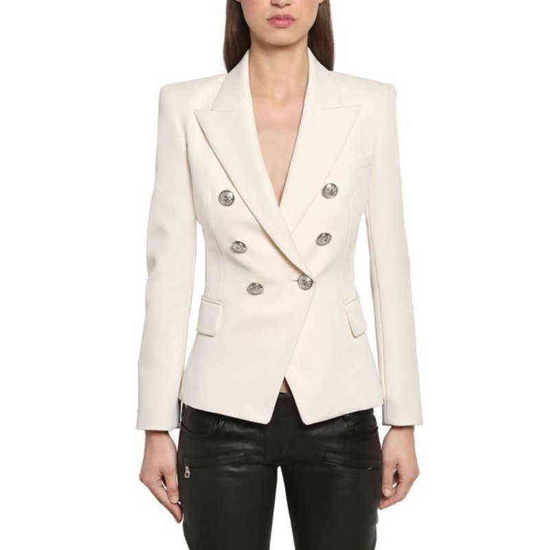 

2020 Women Blazer Thick Fabric DoubleBreasted Silver Button Slim White Black Blue Kaki Office Ladies Blazer Jacket Women J220813, Black jacket