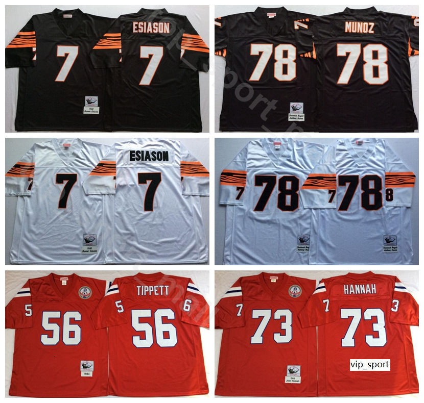 NCAA Foobtall 7 Boomer Esiason 78 Anthony Munoz Jerseys 73 John Hannah 56 Andre Tippett Red Black White Mens Vintage