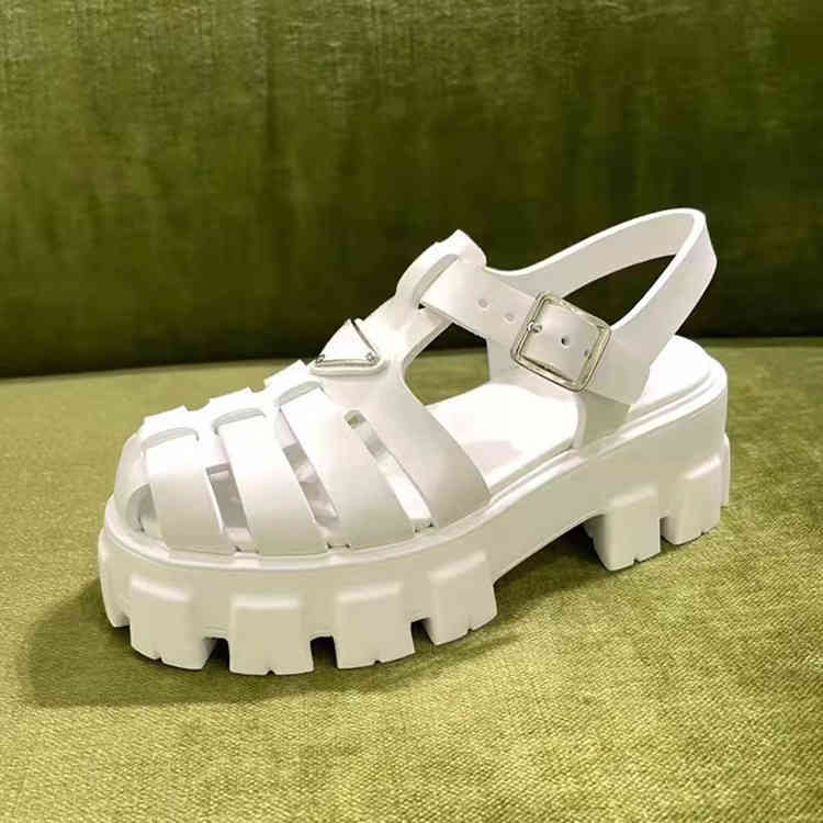 

Classic Womens Sandals Thick Soled Brand Sandals Solid Color Round Head Leather Open Toe Luxury Slide Designer Slippers Y1118, Blue