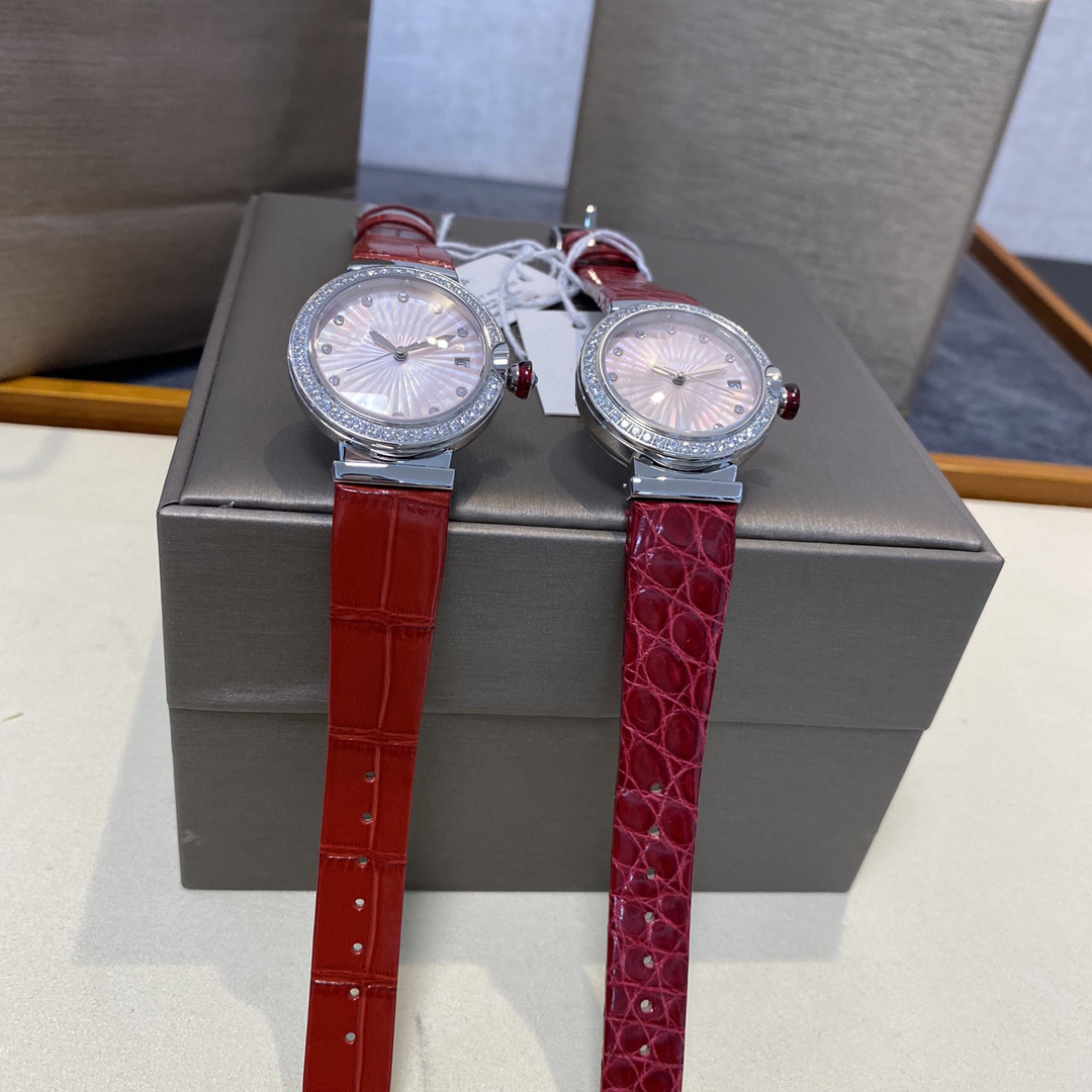 

Ogstuff Designer Wristwatches Pearl Shell Dial Ruby Diamond Crown Size 33mm Calfskin Belt Imported Quartz Movement Sapphire Glass 2022, Style 2#