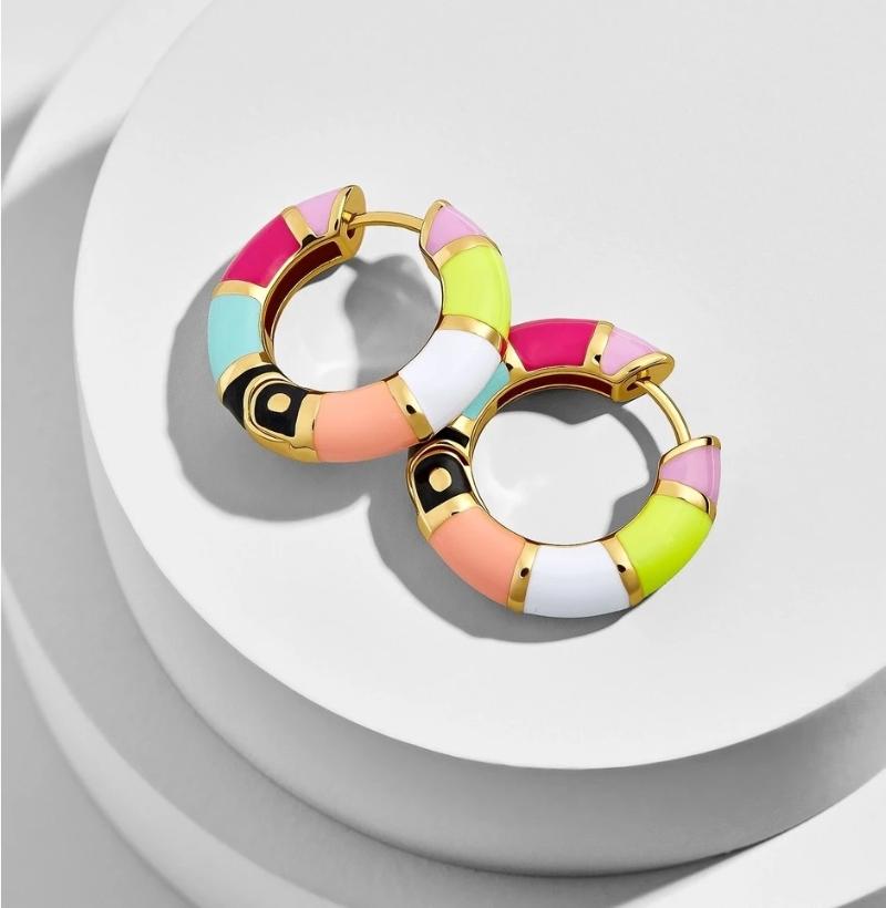 

Hoop & Huggie Women Engagement Band Colorful Blue Black White Red Enamel Cz Bezel Gold Color Plated Earring Trendy Jewelry GiftsHoop