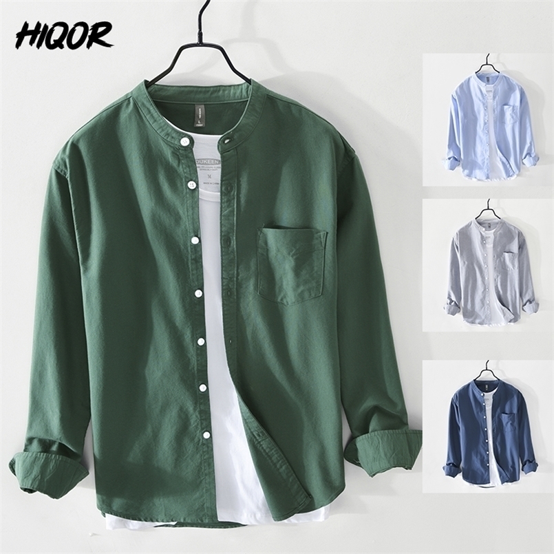 

HIQOR Brand Blouses Fashion Simple Mens Casual Shirt High Quality 100%Cotton Oxford Fabric Male Vintage Shirts For Men 220811, Black