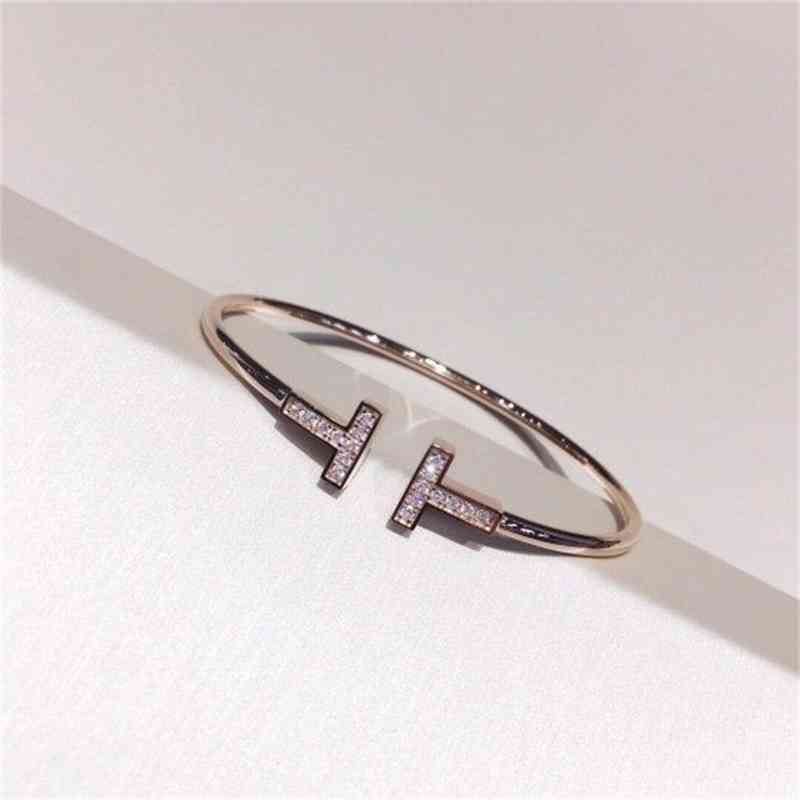 

T24T New t home opening double T Bracelet women's 18K gold plated diamond inlaid T-shaped jewelry smile series elastic coil star same style