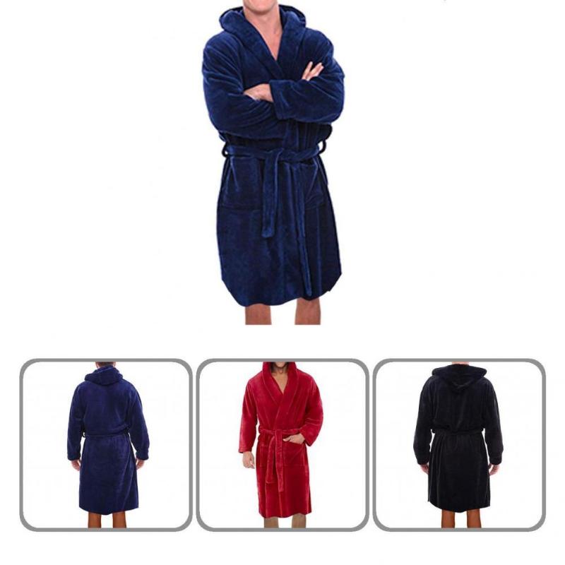 

Men's Sleepwear Chic Pockets Thickened Warm Pajamas Robe Men Flannel ComfortableMen's, Red