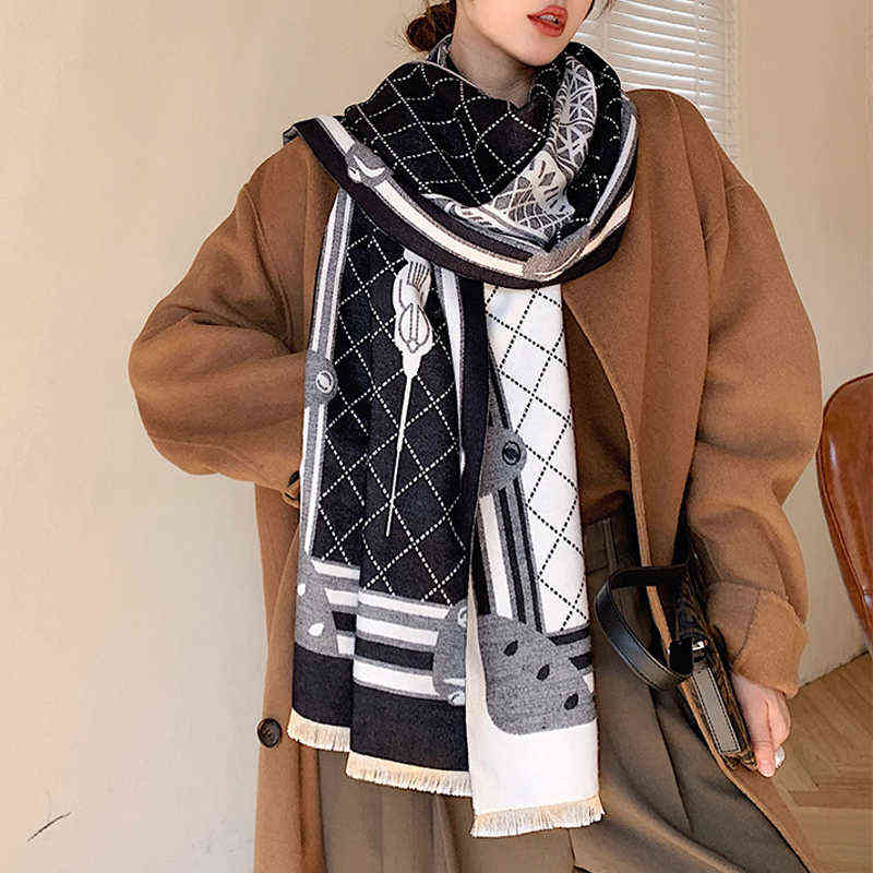 

Women Thick Cashmere Blend Bufanda Plaid Print Scarf Shawls Oversized Pashmina Female Wraps Travel Kerchief Tassels Cape T220727