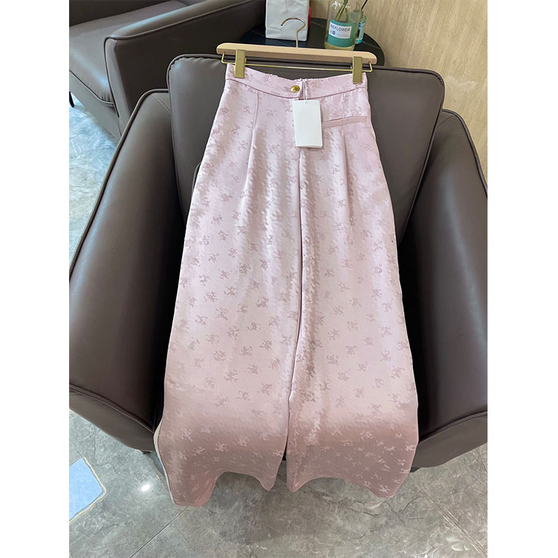 

Designer 2022 Casual High Waist Loose Wide Leg Pants For Women Spring Autumn Embroidery Pants Ladies Long Trousers, Pink