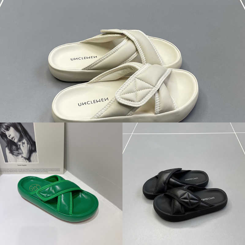 

Top Quality sheepskin thick soled crossed one line slippers Classic luxury sandals for women new casual beach shoes in summer Loafers, Black