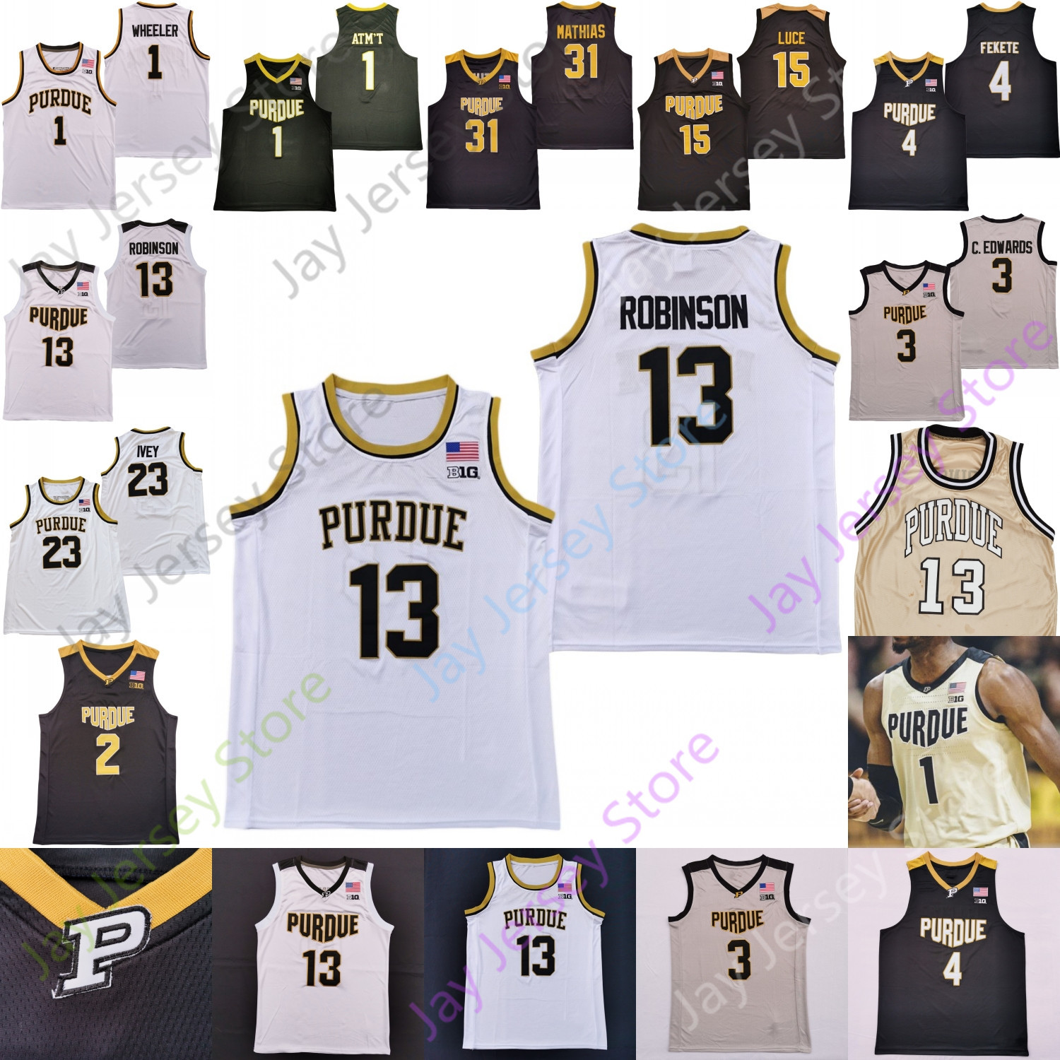 

Purdue Boilermakers Basketball Jersey NCAA College Eric Hunter Jr. Trevion Williams Jaden Ivey Ethan Morton Brandon Newman Sasha Stefanovic, White round collar