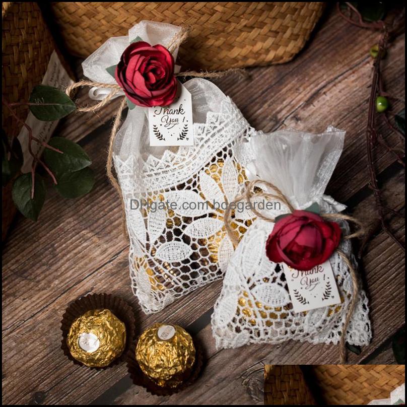 Jewelry Pouches Bags Luxury Dstring Gift Designer Lace Fabric Packaging Red Rose Decoration Candy Cosmetic Pouches Small 9X14 Drop Delivery-image-760202530