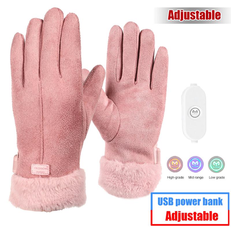 

Five Fingers Gloves Winter Electric Heated USB Rechargeable Waterproof Anti-Cold Cycling Sports Touch Screen Hand Warmer Thermal Pink