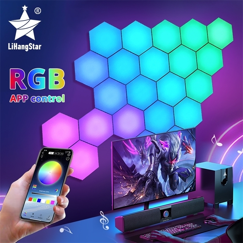 

RGB Bluetooth LED Hexagon Light Indoor Wall Light APP Remote Control Night Light Computer Game Room Bedroom Bedside Decoration 220504