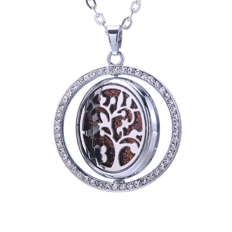 

Pendant Necklaces Necklace Rotating Rhinestone Locket Essential Oil Diffuser Jewelry Scent Perfume For WomenPendant NecklacesPendant