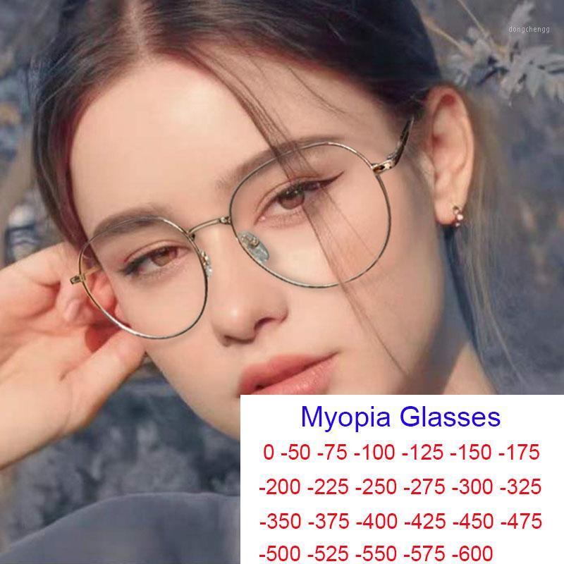 

Sunglasses Anti Blue Light Myopia Prescription Glasses Ladies -2 -5 Retro Round Metal Frame Nearsighted Women Brand Circle Oculos
