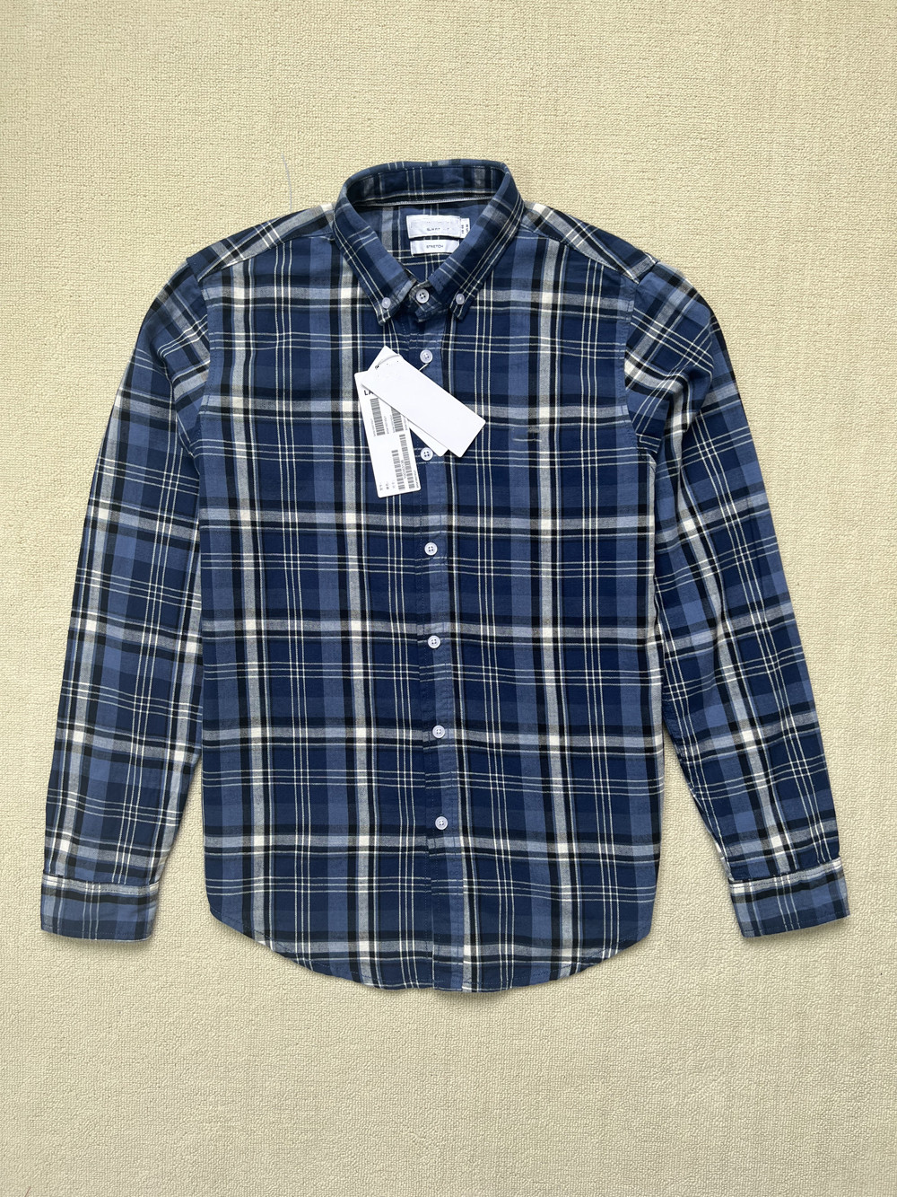 

Lapel 2022 men's casual shirts plaid loose checkered shirt thicken 100% cotton handsome jacket all-match inch shirt man long sleeves, Blue