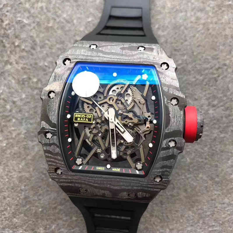 Wine Barrel Watch Richa Mill Rm35-02 Series 2824 Automatic Mechanical Carbon Fiber Black Tape Mens 7ewz