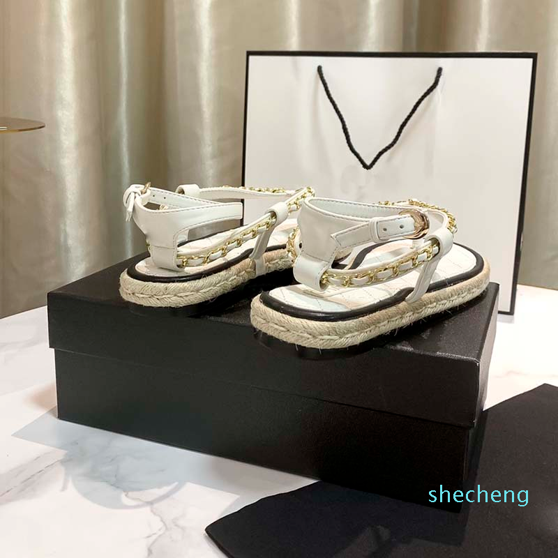 

designer Chain Platform Espadrilles Sandals Womens Retro Flat Beach Shoes Fashion Slingbacks Slippers Flip Fl, Black