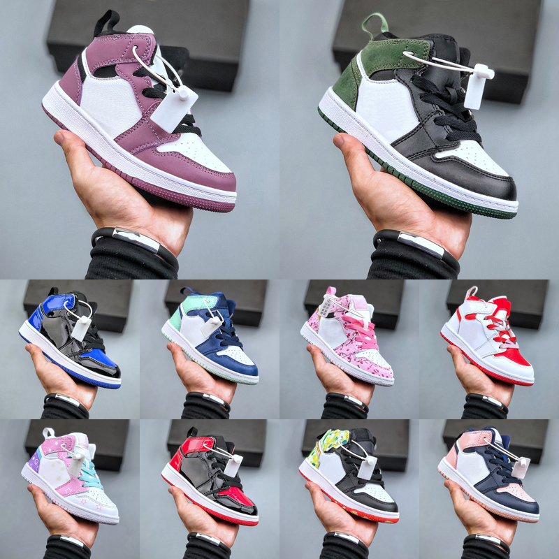 

MId-top 1s Basketball Shoes Kids Gym Red Infant Running Trainers Gamma Blue Concord boy girl Pure white Walking Sneakers US 6C-3Y 22-35, As photo 10