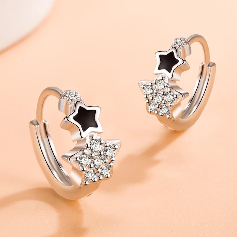 

Hoop & Huggie Trend Silver Earrings Fashion Black Five-pointed Star For Woman Jewelry High Quality Crystal Zircon SimpleHoop