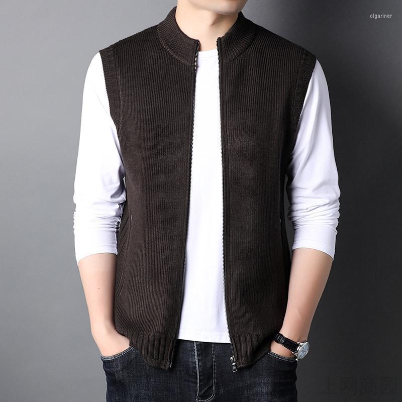 

Men's Sweaters Arrivals Men's Spring And Autumn Fashion Zipper Cardigan Sweater Vest Men Casual Classic Sleeveless Knitting VestMen's Ol, Black