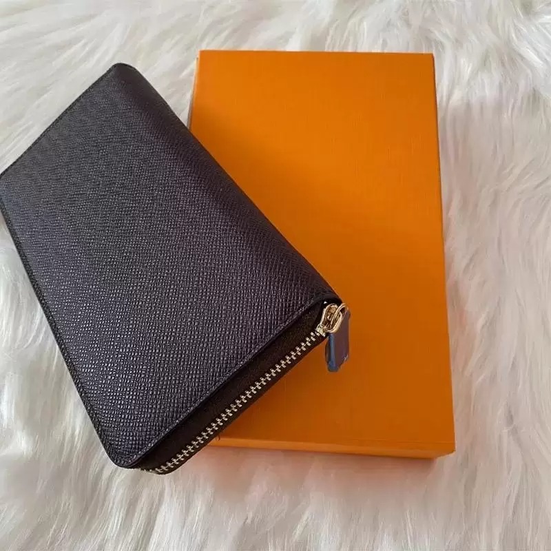 

Fashion Women Wallet Genuine Leather Single Zipper Wallets Lady Ladies Long Classical Luxurys Handbag Purse With Box Card 19cm 60017, No bag