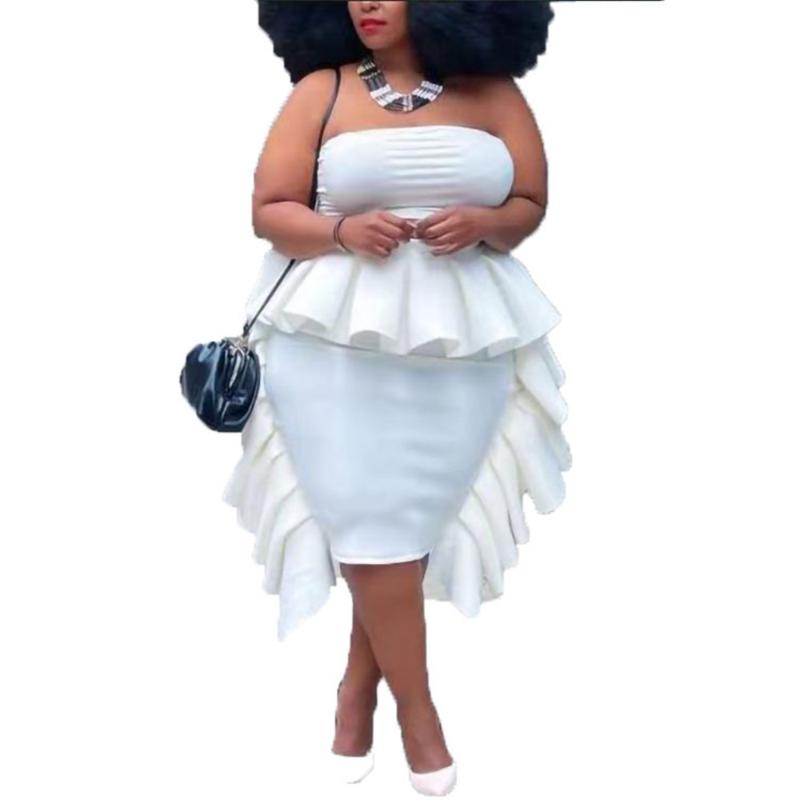 

Women's Plus Size Tracksuits Women Clothing Dress 2 Piece Set Ruffle Wrap Tops High Waist Shirts Sets Party Birthday Outfits Wholesale Drop, White