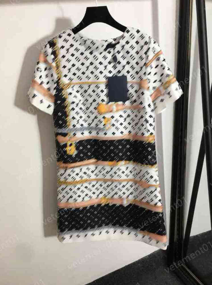 

Fashion Womens Dresses Classic Logo Print Slim-fit Crew-neck Short-sleeve Dress Elegant Luxury Sexy Designer Women Clothing 0912