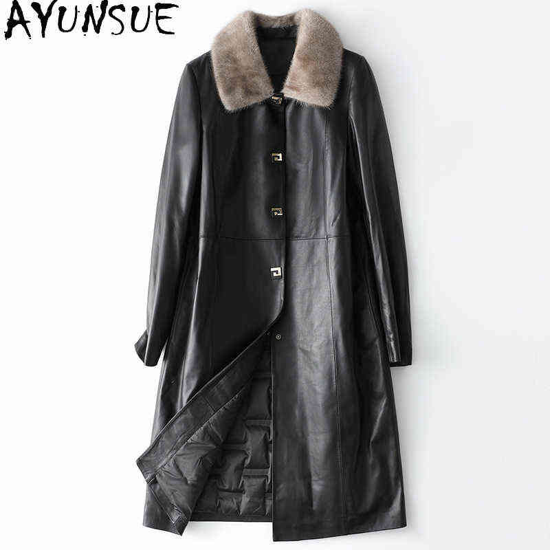 

Ayunsue 100 Sheepskin Coat Women Down Jacket Winter Genuine Leather Coat Mink Fur Collar Leather Jackets Abrigo Mujer Sqq1218 J220727, Black