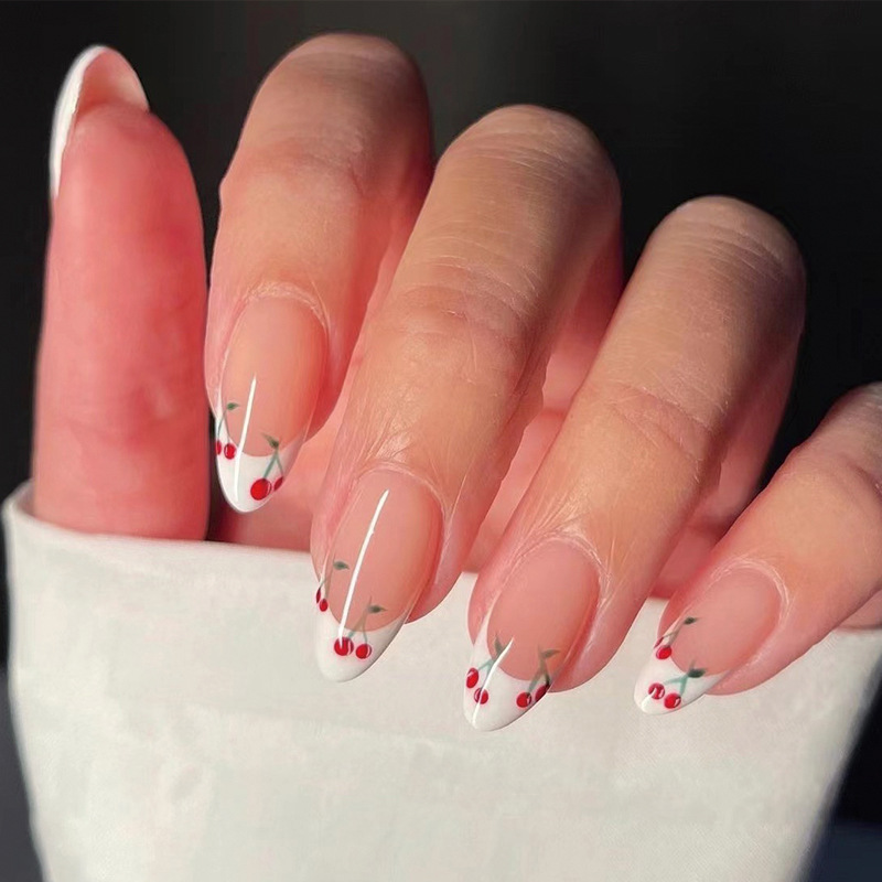

JP1783 Press on French Nails Set with Cherry Designs Stiletto Shape